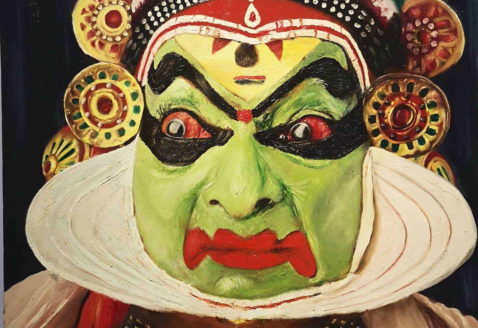 A detail of the painting, "Faces of Life (Fear)" by Subashini K Chandra, on view at "Yes, I speak Indian...". Image courtesy of Coda Culture. 
