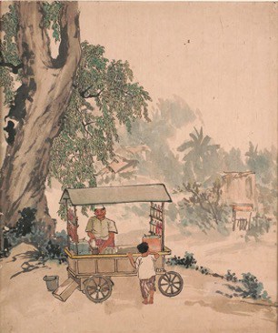 Chen Chong Swee, Ice Kachang Vendor, 1950s–1960s. Image source: Singapore Art & Gallery Guide.