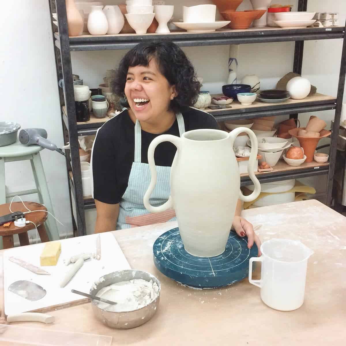 Gillian at Pinch Ceramics Studio. Image courtesy of Tricia Lim from Pinch.