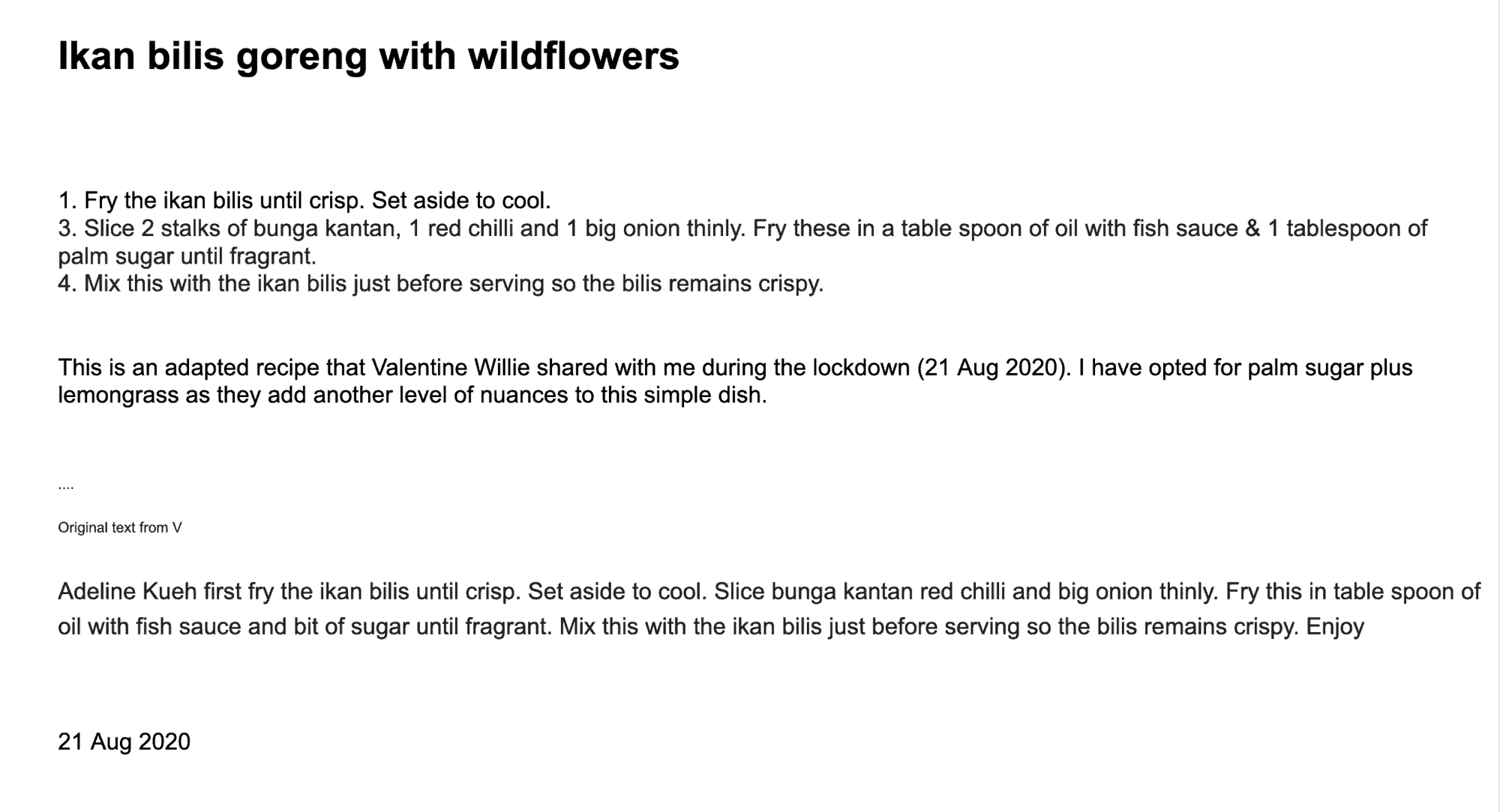 Ikan Billis Goreng With Wildflowers Recipe