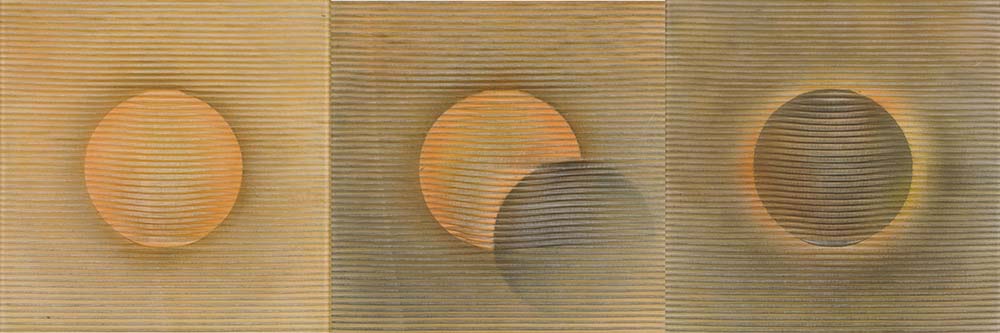 Eclipse (1983). Triptych on spray-dyed acrylic on stitched cloth relief.