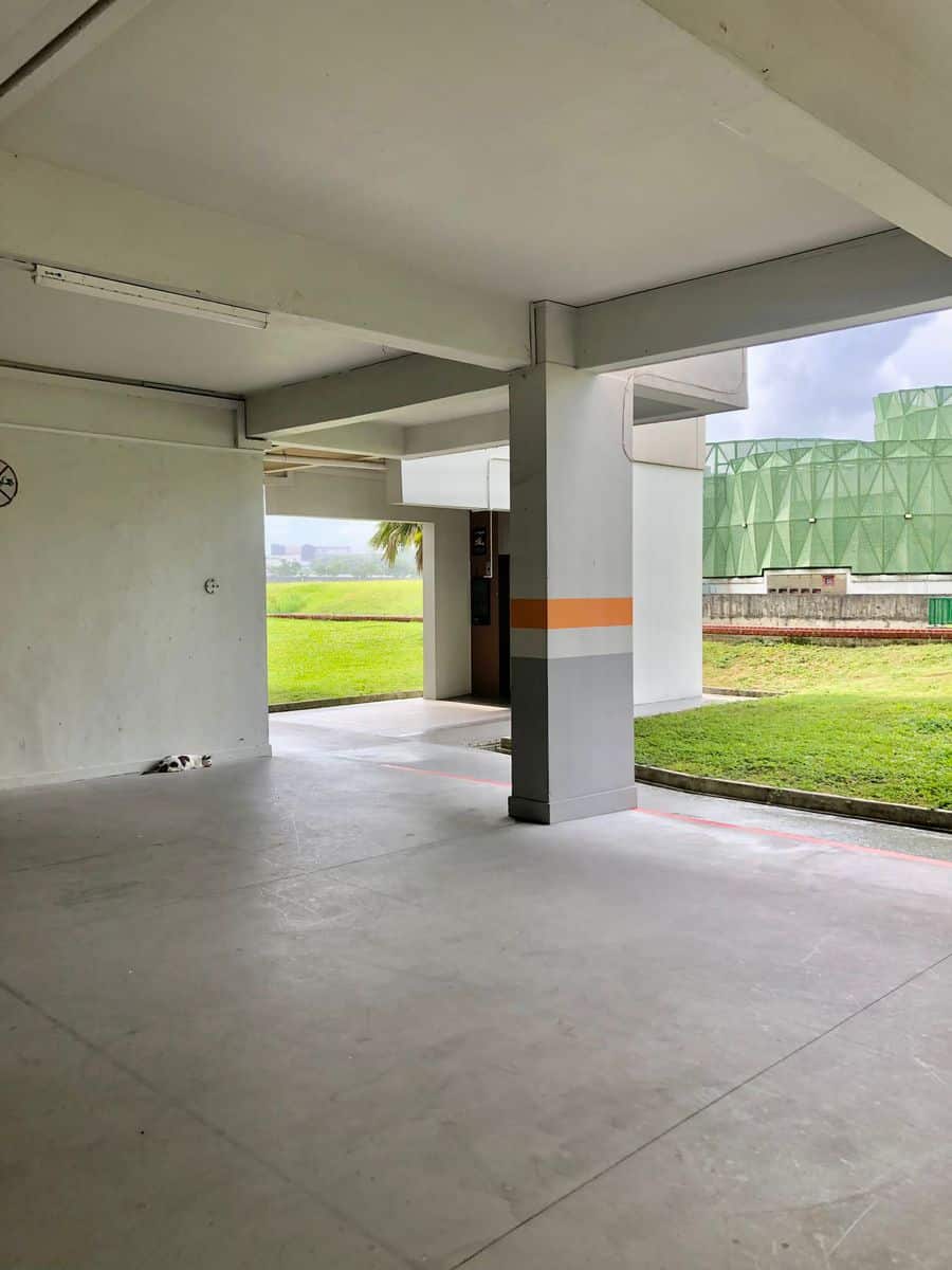 The void deck leading to the studio