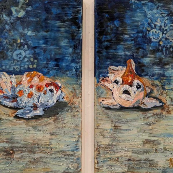 Eugenia Tan_Goldfish Memories 1& 2_2024_Oil on Canvas_51 x 25 cm w